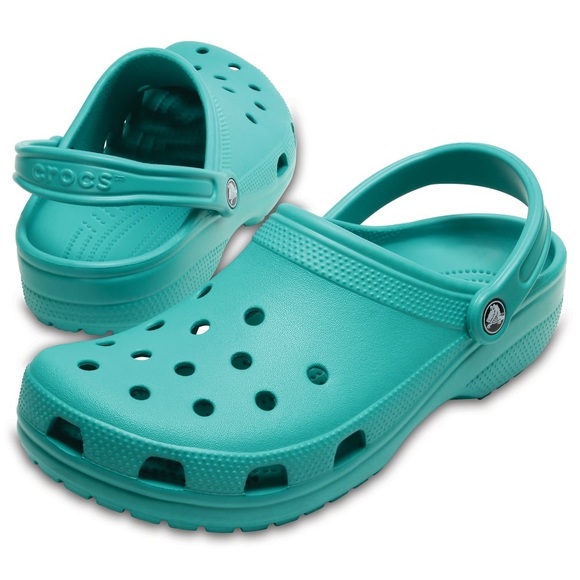 teal fuzzy crocs